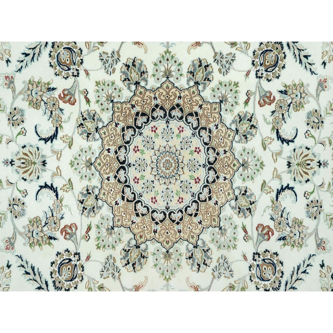Snowbound White Hand Knotted Nain 250 KPSI Design Wool Oriental Rug - 8