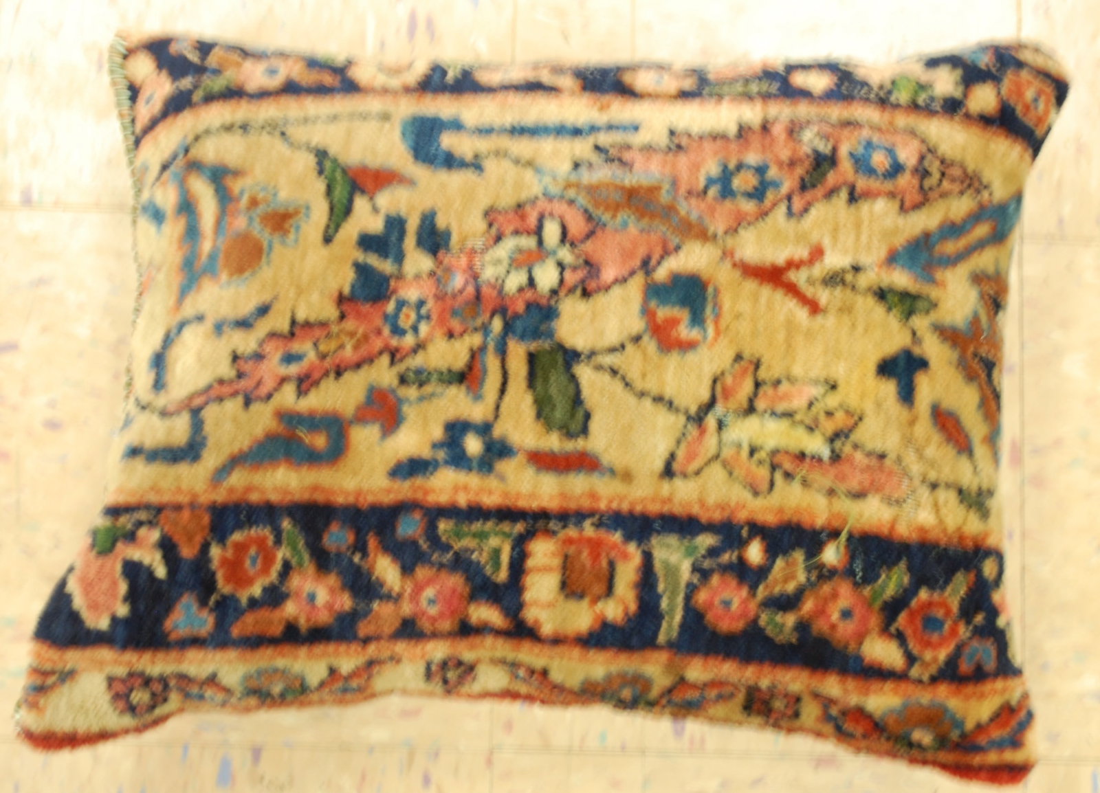 Hand-Made antique rug Pillow Cushion Rug 1'2" x 1' 8": Title:Hand-Made antique rug Pillow Cushion Rug 1'2" x 1' 8" Descritpion:Antique detailed design hand made functional_useable pillow_cushion with exact size of 1'2" x 1' 8" the pillow is filled with