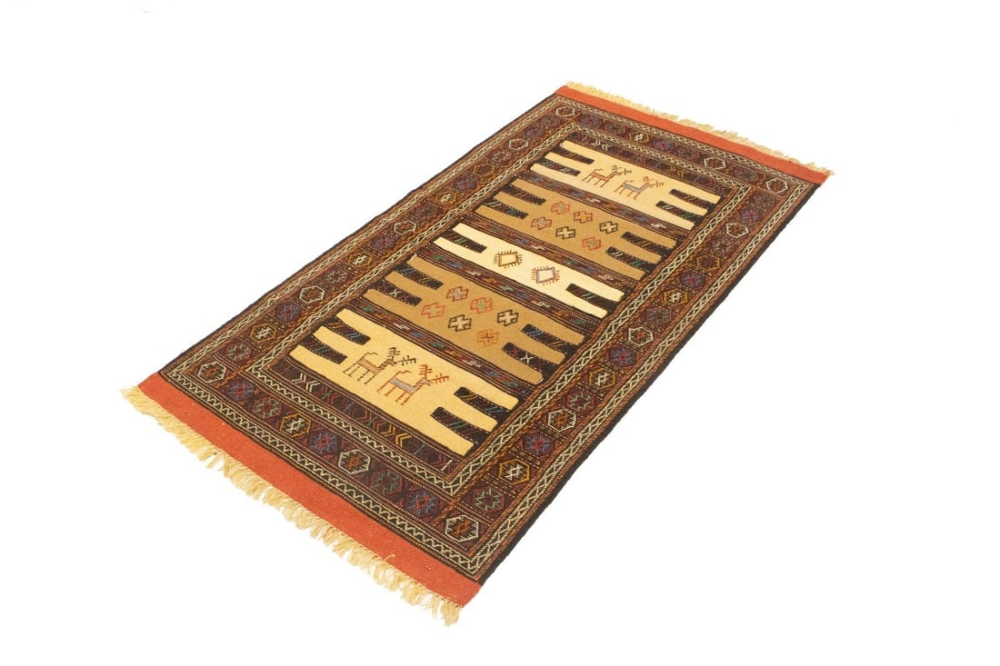 Beige Cream Tribal 3X5'7 Sumak Herati Persian Rug - 4