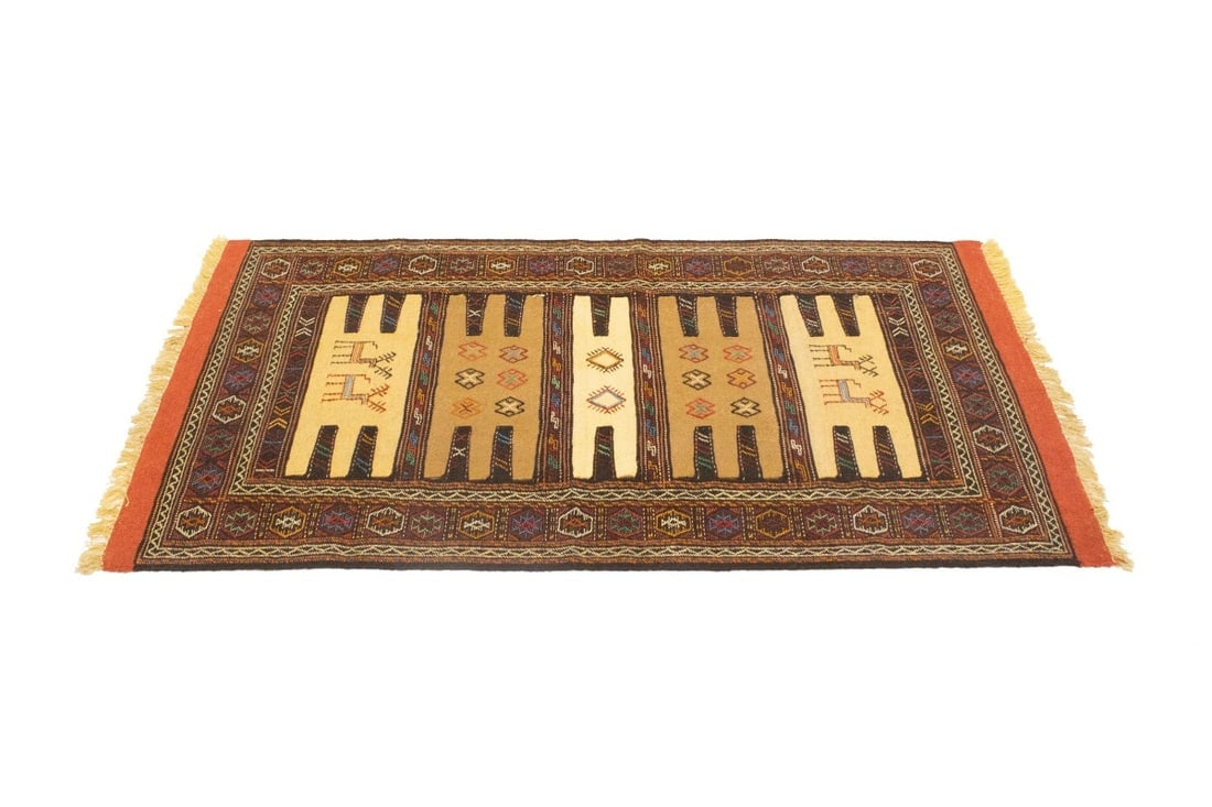 Beige Cream Tribal 3X5'7 Sumak Herati Persian Rug - 5