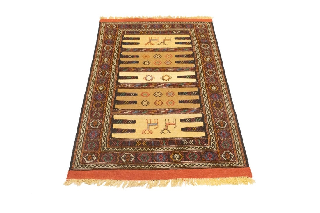 Beige Cream Tribal 3X5'7 Sumak Herati Persian Rug - 7