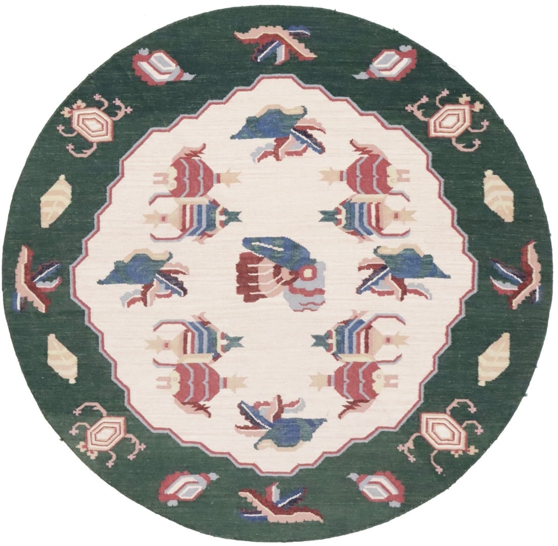 Floral Dhurrie 7X7 Chinese Oriental Round Rug (1 of 9)