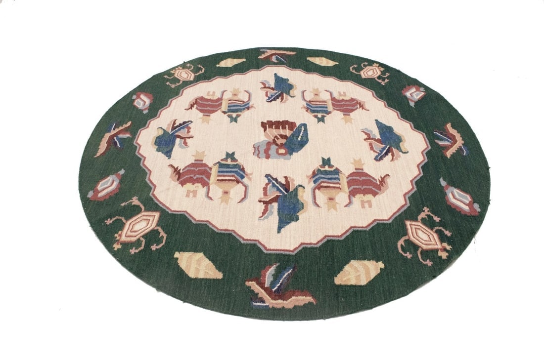 Floral Dhurrie 7X7 Chinese Oriental Round Rug - 3