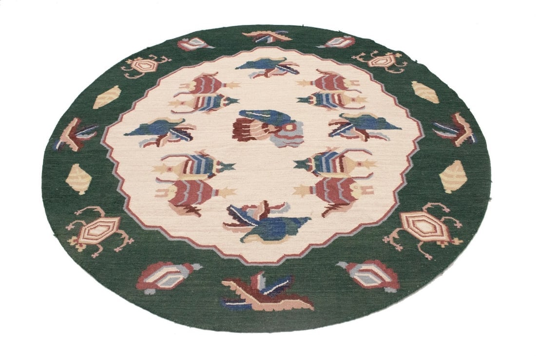 Floral Dhurrie 7X7 Chinese Oriental Round Rug - 4