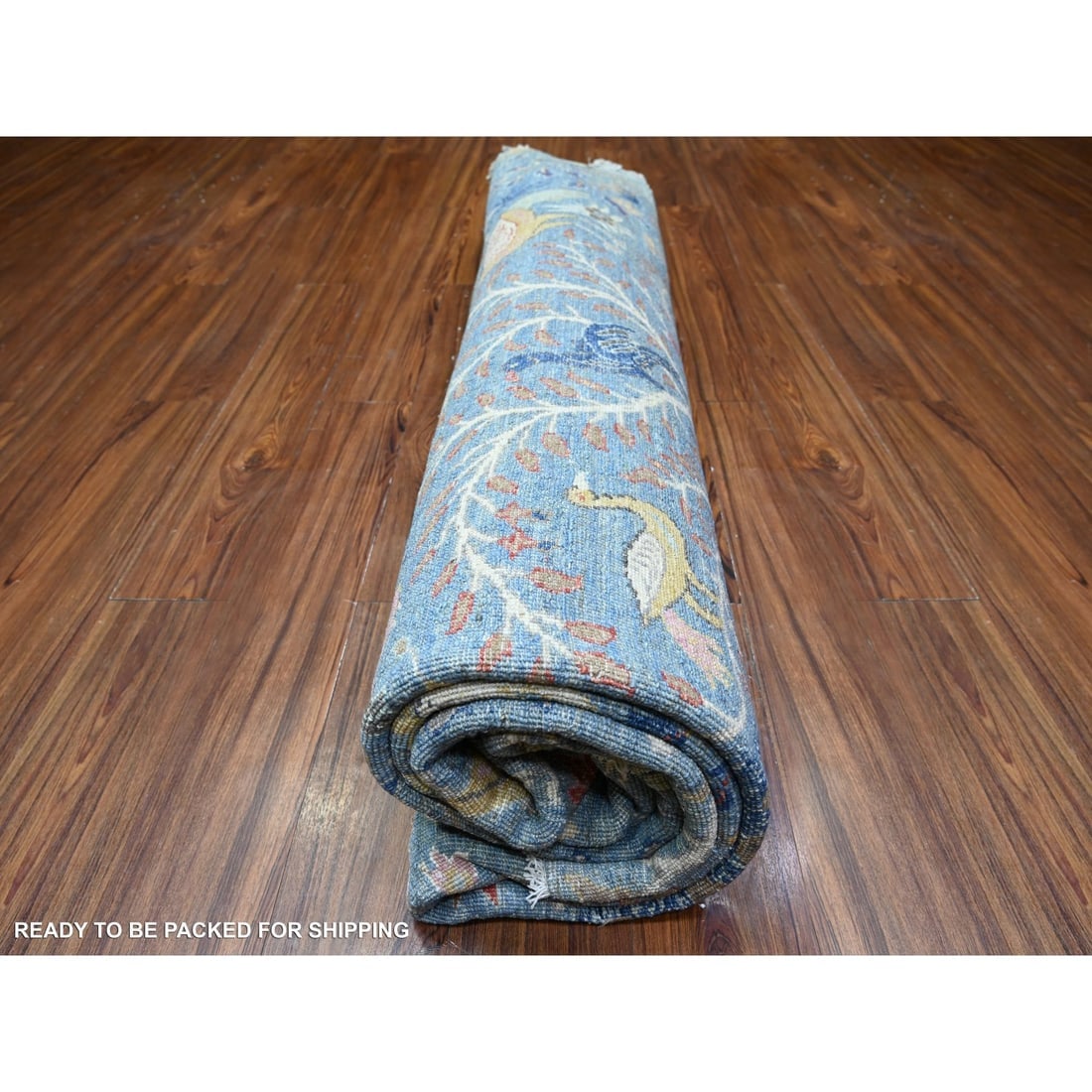 Ruddy Blue, Hand Knotted, Organic Wool, Afghan Peshawar Round Rug - 9