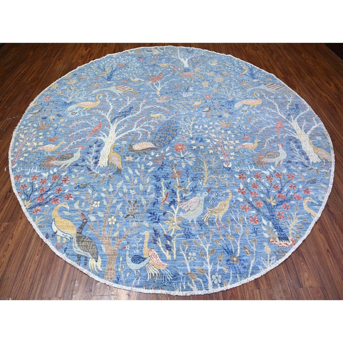 Ruddy Blue, Hand Knotted, Organic Wool, Afghan Peshawar Round Rug - 2
