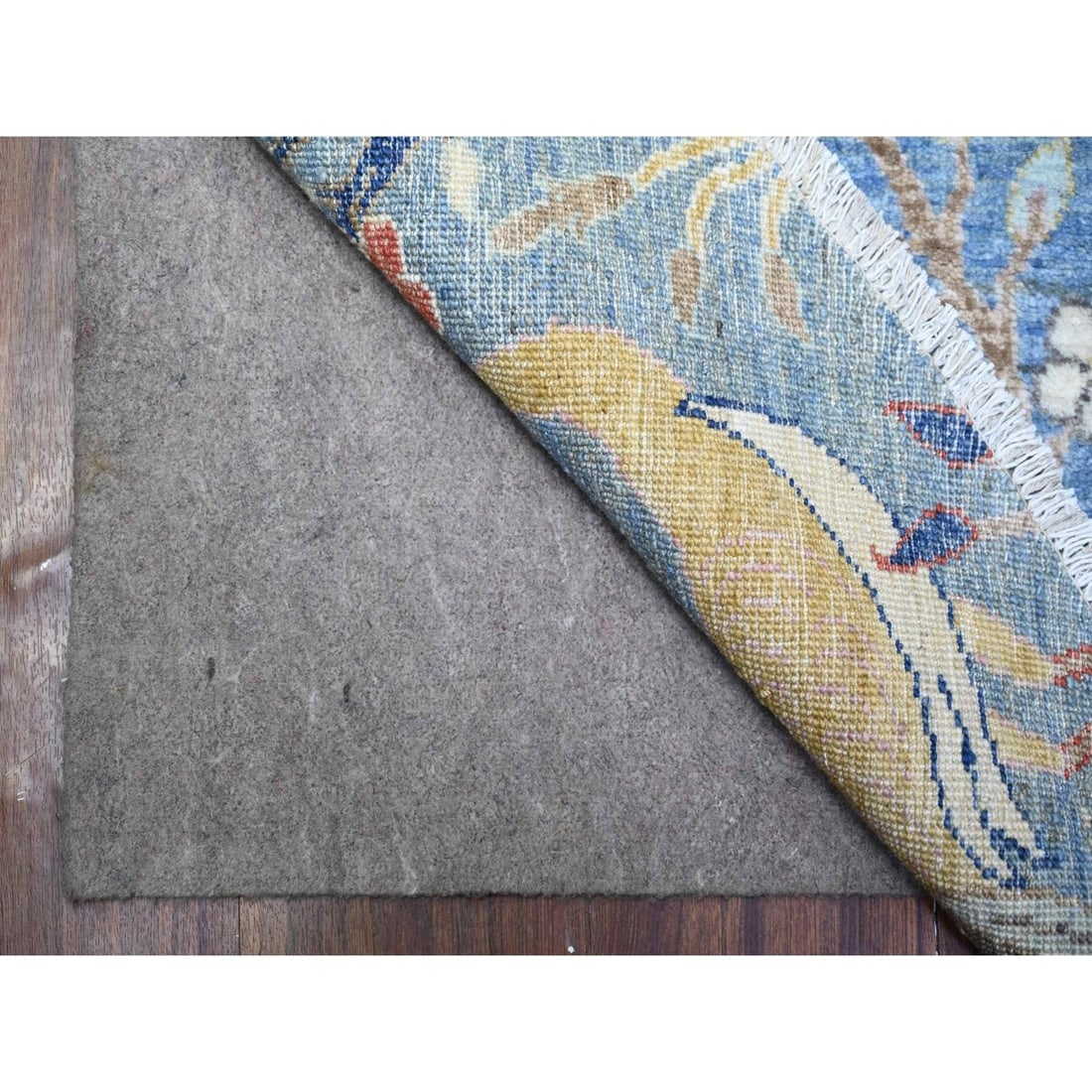 Ruddy Blue, Hand Knotted, Organic Wool, Afghan Peshawar Round Rug - 4