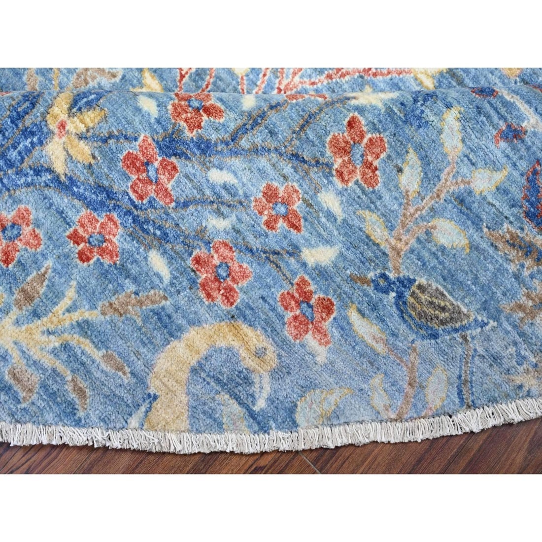 Ruddy Blue, Hand Knotted, Organic Wool, Afghan Peshawar Round Rug - 6