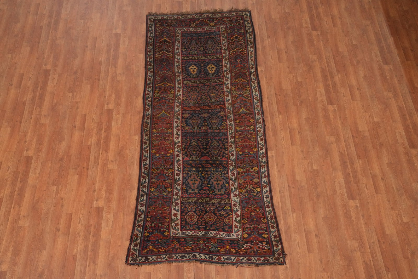 Pre-1900 Vegetable Dye Bidjar Halvaei Persian Runner Rug 4x9 - 4