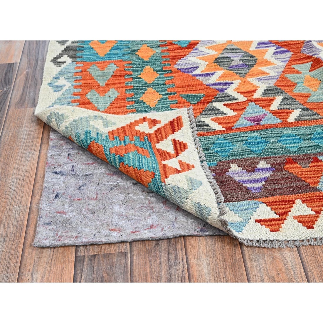 Colorful Afghan Kilim Geometric Pattern Hand Woven Flat Weave Wool Rug - 2