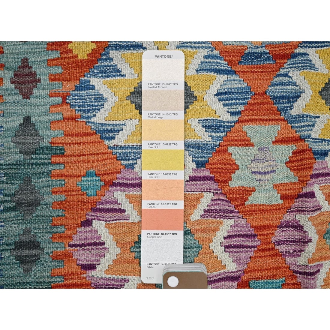 Colorful Afghan Kilim Geometric Pattern Hand Woven Flat Weave Wool Rug - 3