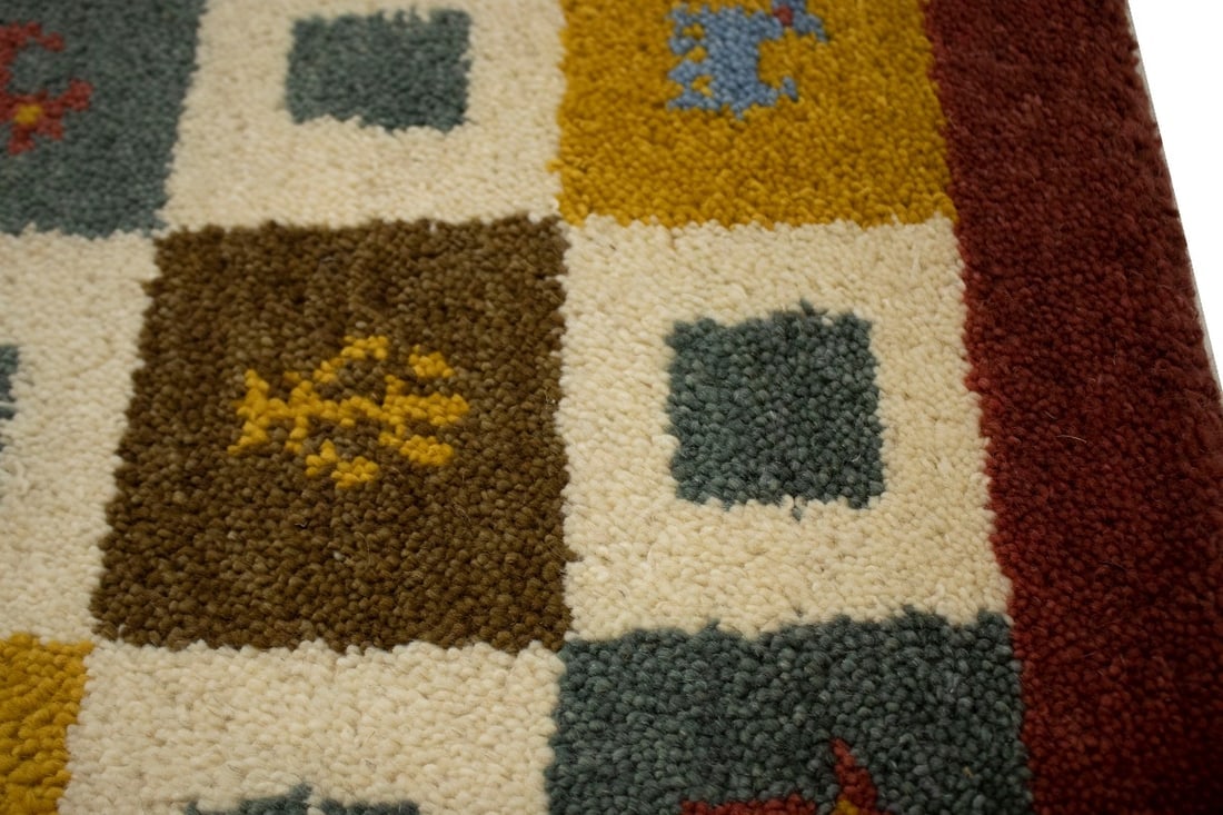 Multicolored Tribal Modern 1'5X1'5 Indo-Gabbeh Oriental Square Rug - 9