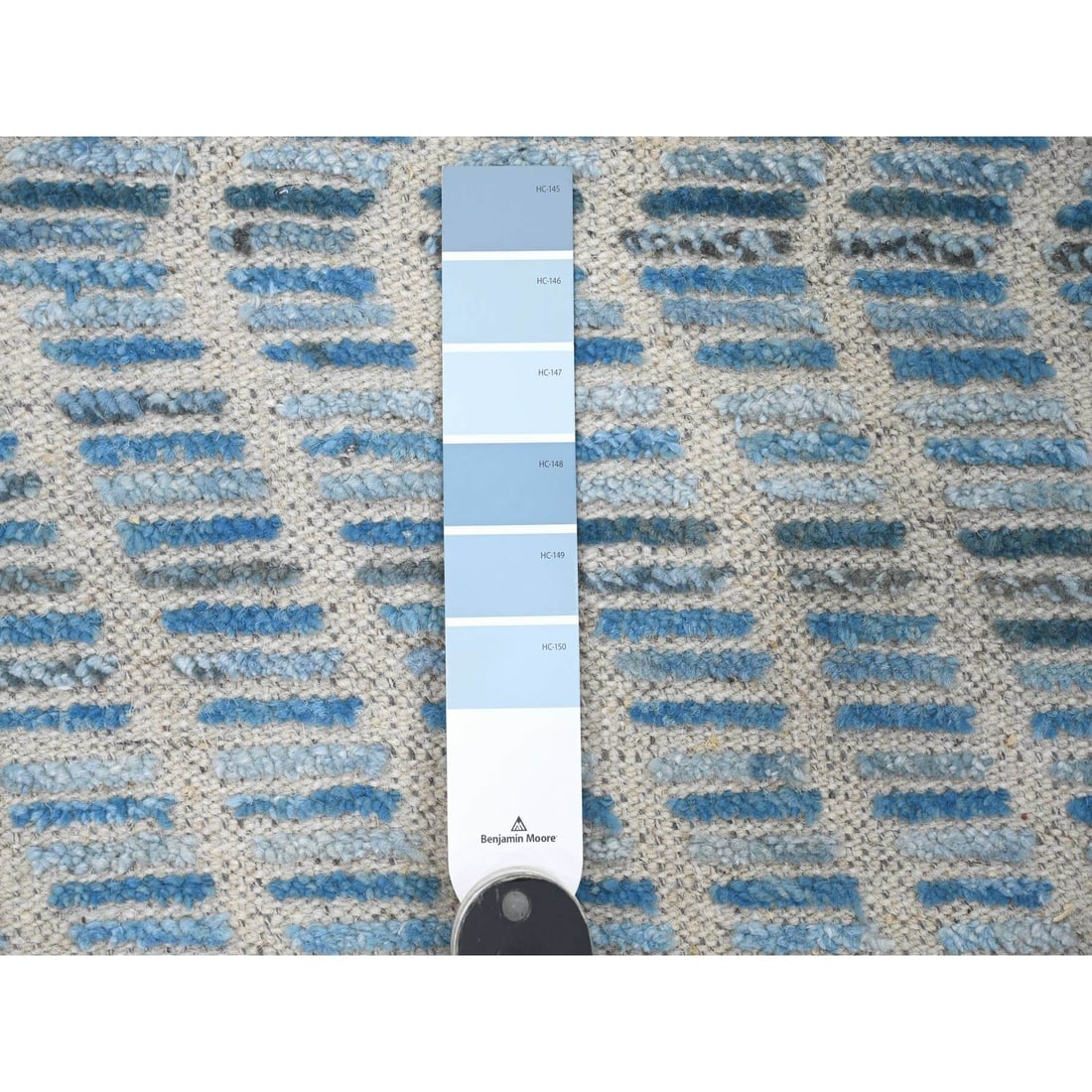 Blue Moroccan Weave Geometric Pattern All Wool Hand Knotted Runner Rug - 3