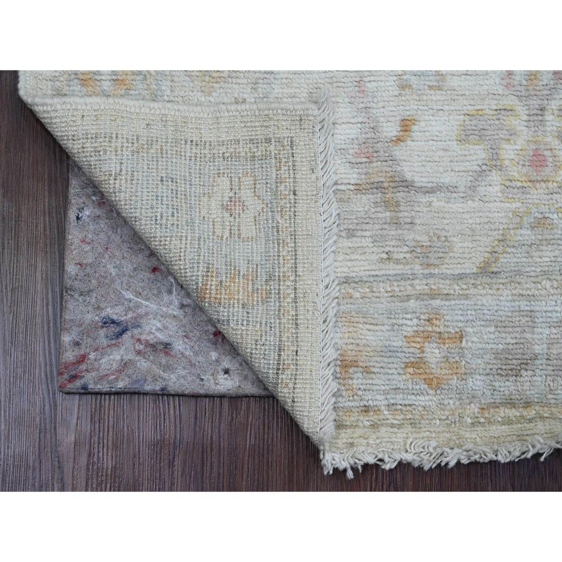 White Hand Knotted Afghan Angora Oushak Leaf Design Wool Runner Rug - 2