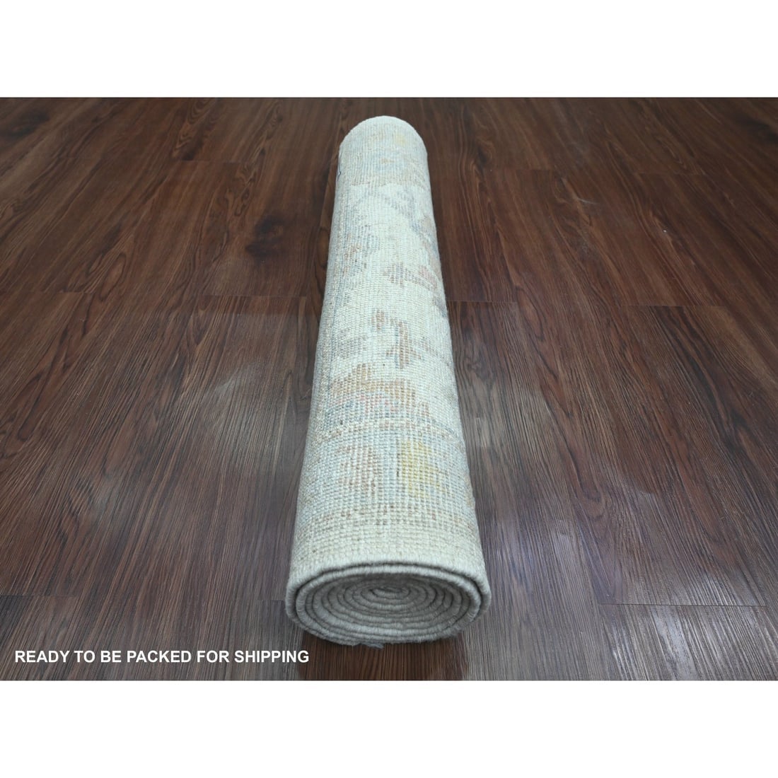 White Hand Knotted Afghan Angora Oushak Leaf Design Wool Runner Rug - 4
