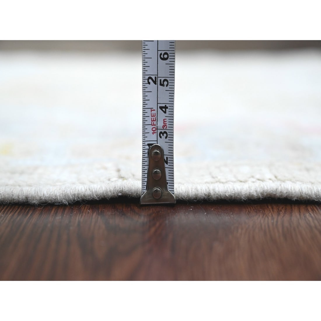 White Hand Knotted Afghan Angora Oushak Leaf Design Wool Runner Rug - 5