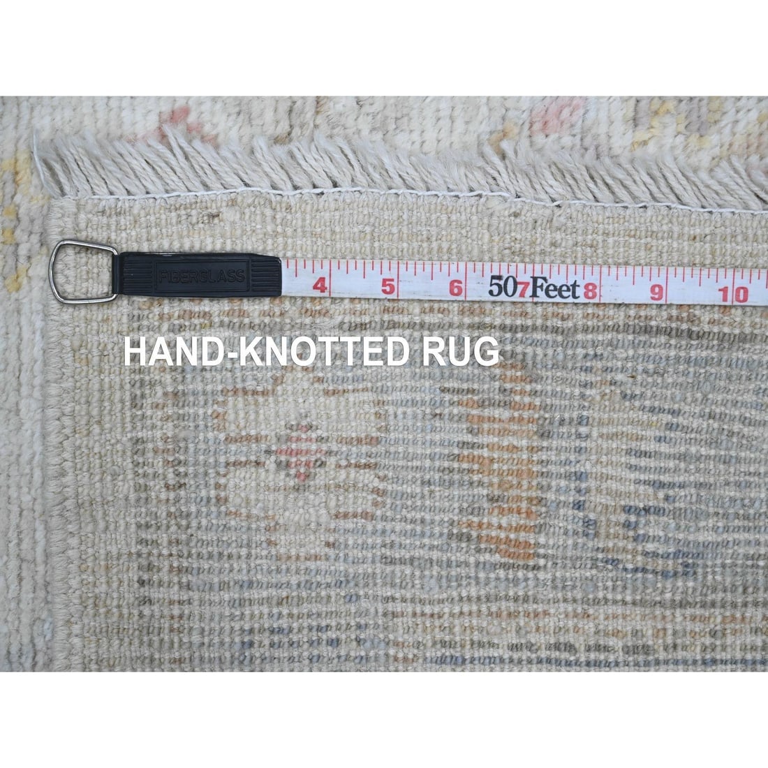 White Hand Knotted Afghan Angora Oushak Leaf Design Wool Runner Rug - 6