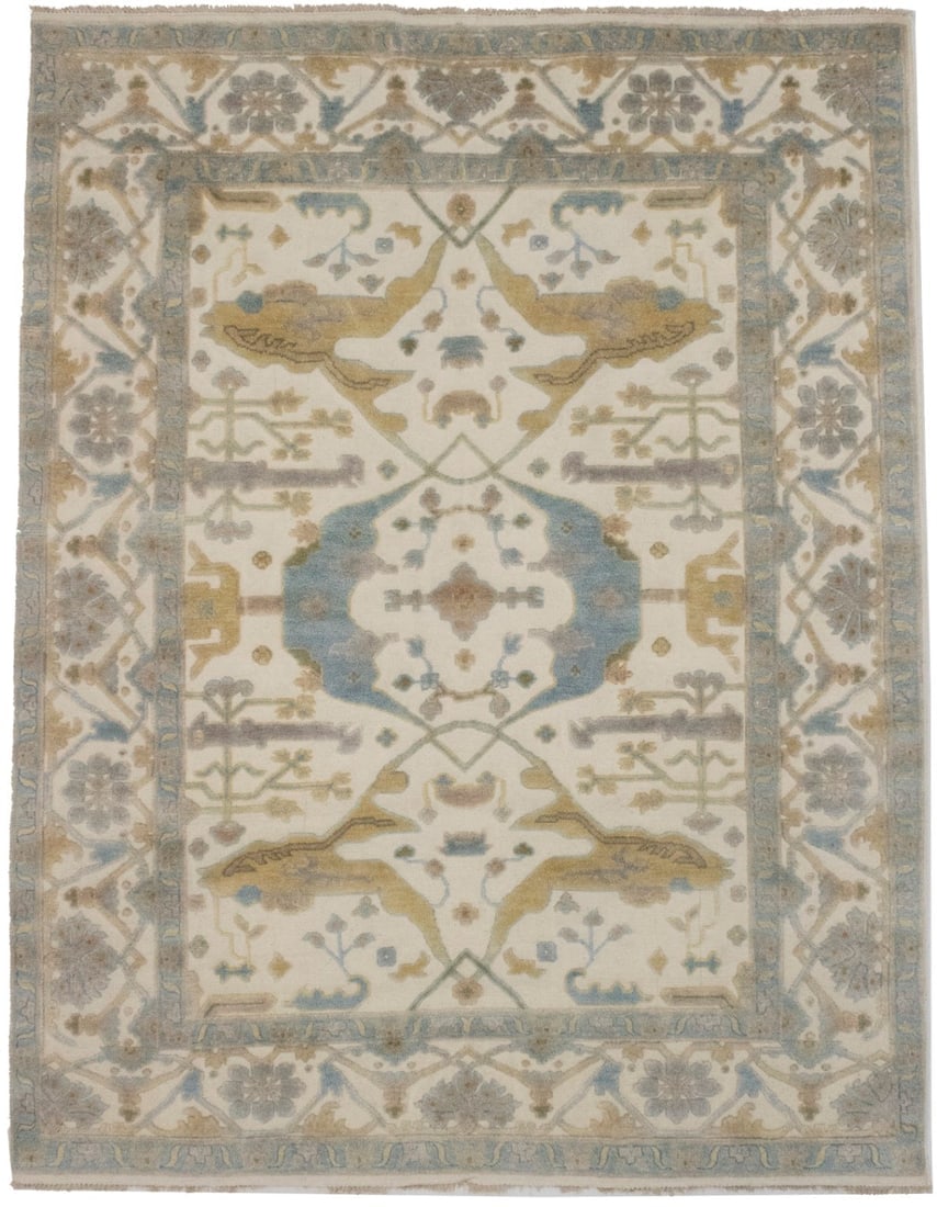 Cream Floral Traditional 8X10 Casual Oushak Oriental Rug: Title:Cream Floral Traditional 8X10 Casual Oushak Oriental Rug Description :Hand Knotted 8X10 cream oriental rug made with vegetable dyes (fine wool pile and cotton foundation), exceptional knot count