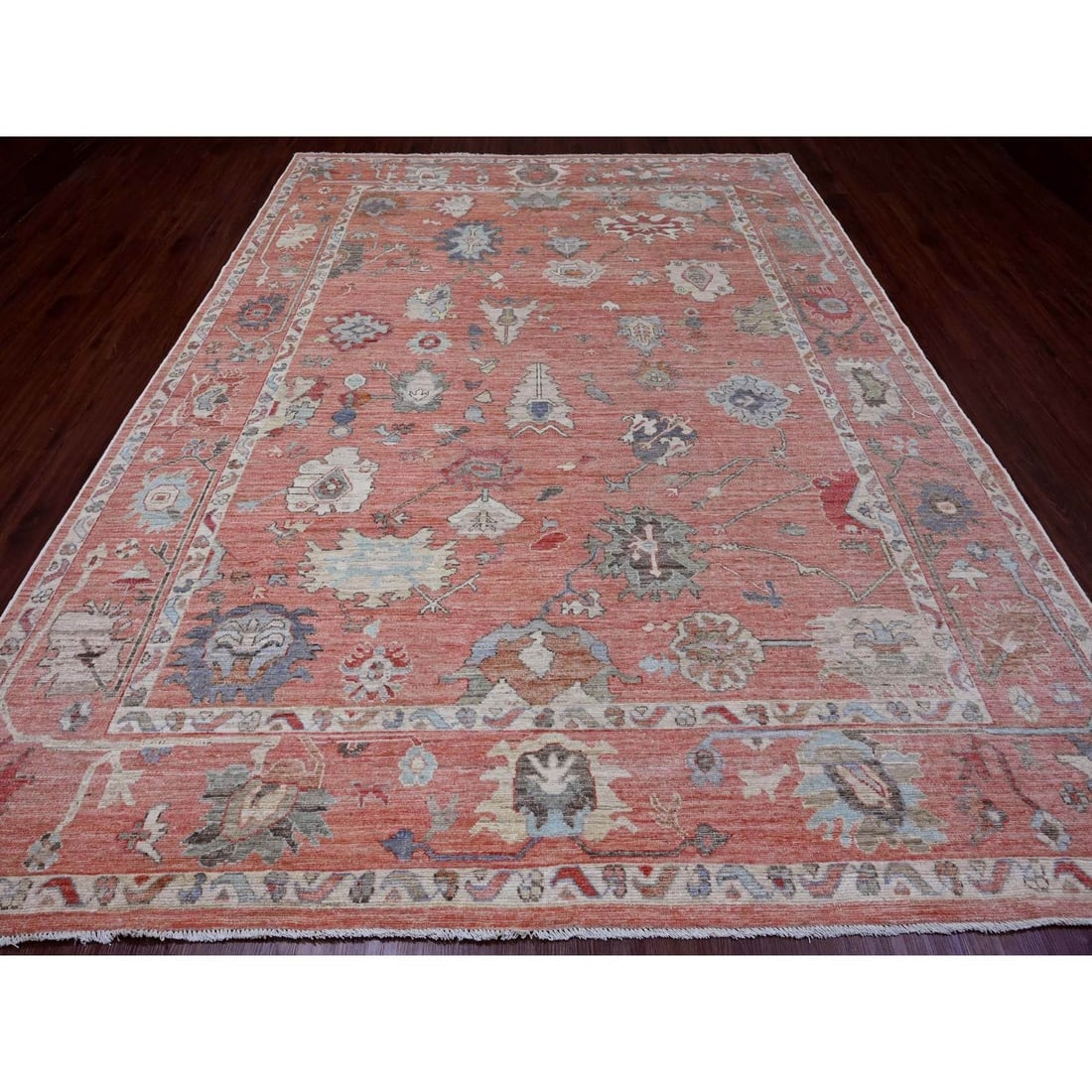 Red 100% Wool Afghan Angora Oushak Floral Design Hand Knotted Rug - 2