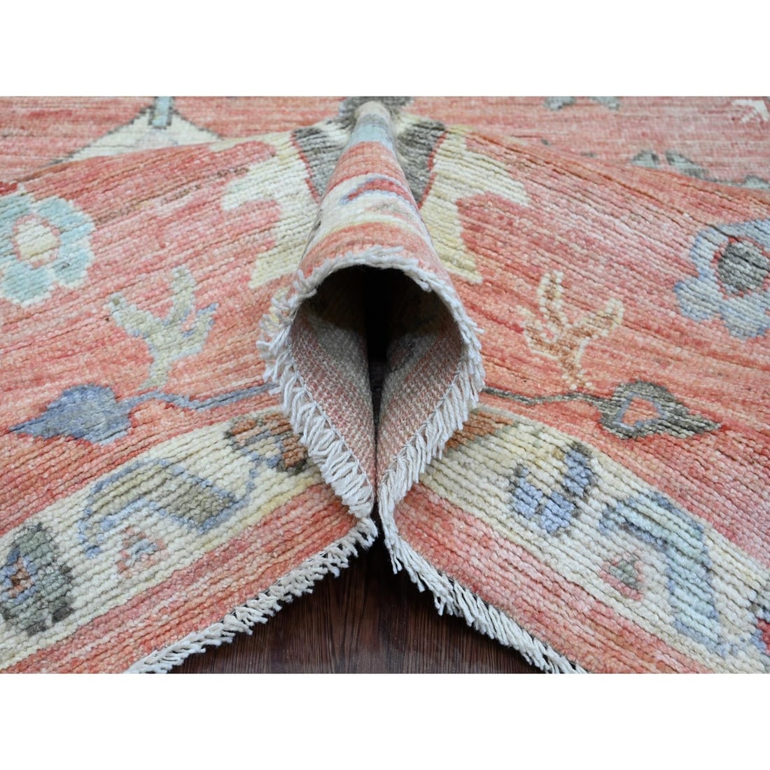 Red 100% Wool Afghan Angora Oushak Floral Design Hand Knotted Rug - 5
