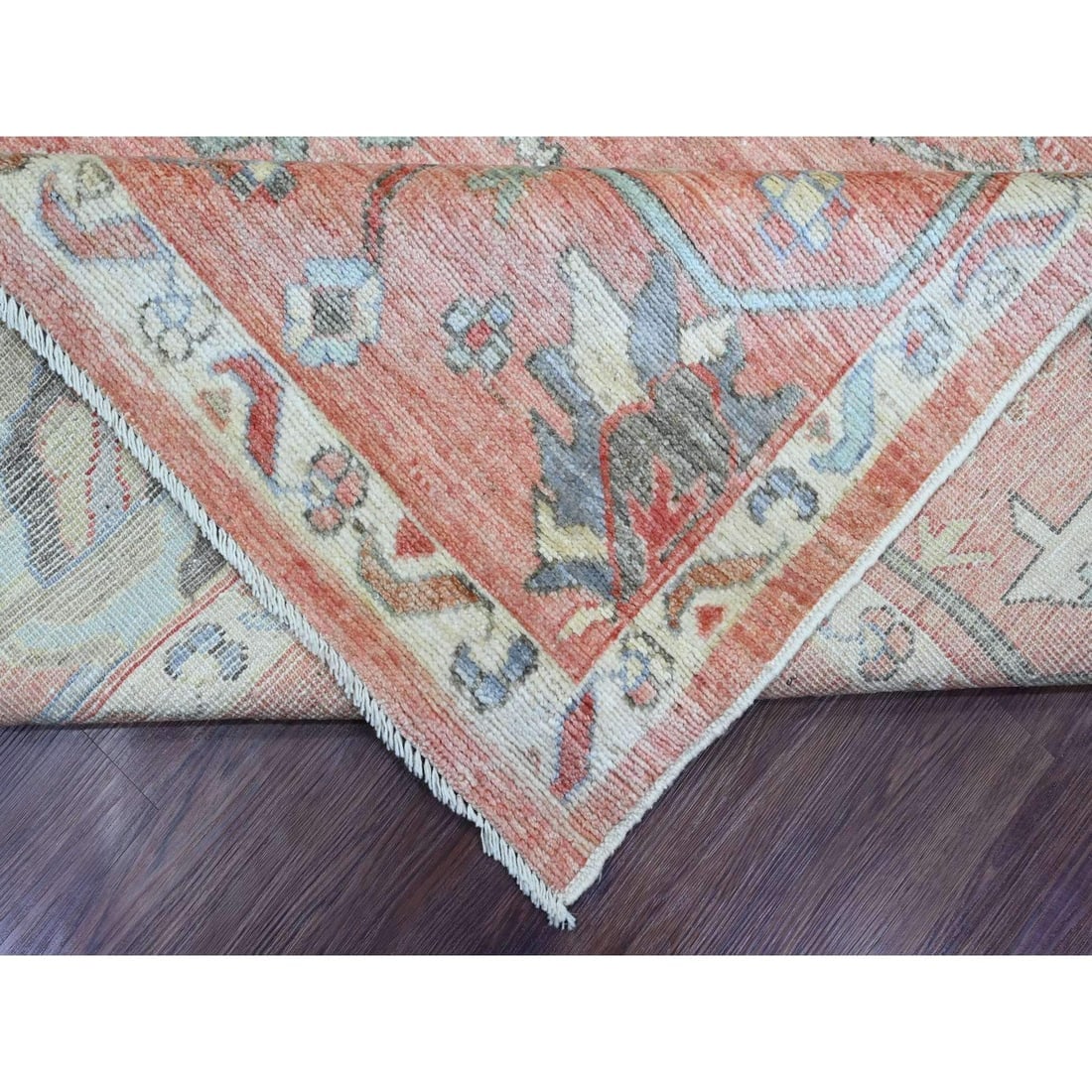 Red 100% Wool Afghan Angora Oushak Floral Design Hand Knotted Rug - 6