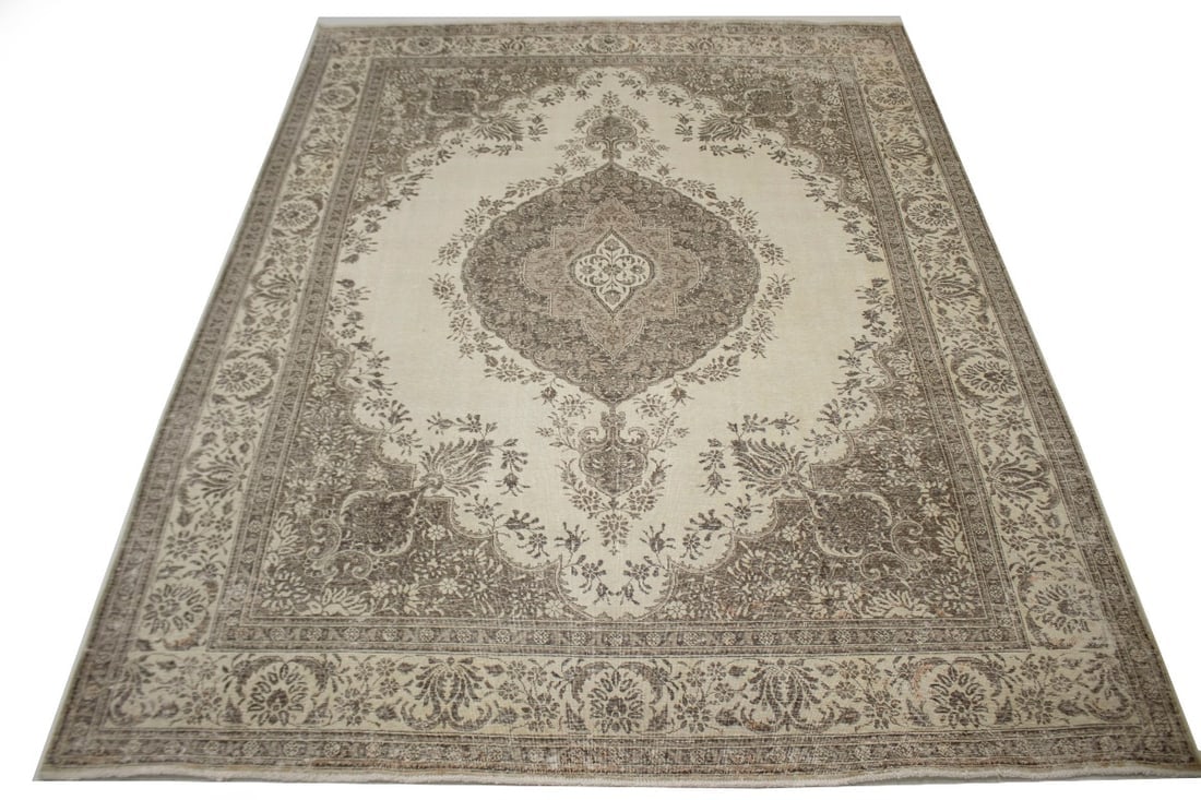 Traditional Floral Distressed 10X13 Muted Tabriz Persian Rug - 3