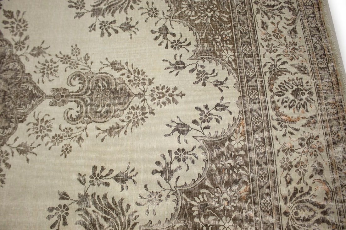Traditional Floral Distressed 10X13 Muted Tabriz Persian Rug - 9