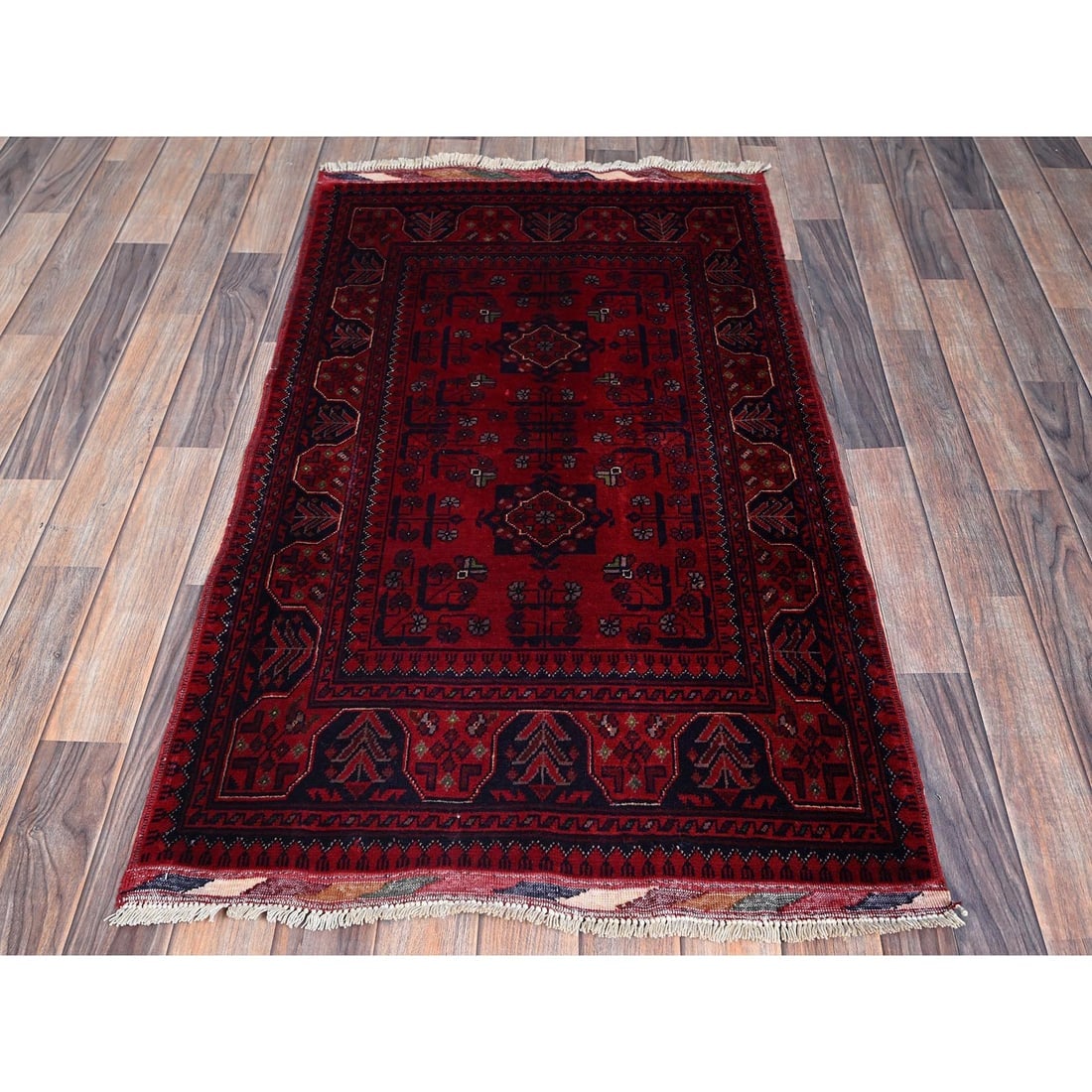 Red Afghan Khamyab Tribal Design Soft Wool Hand Knotted Oriental Rug - 2