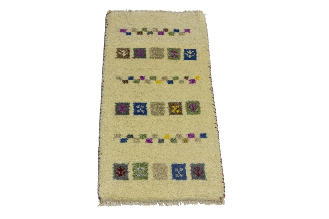 Cream Tribal 1'3X2'7 Indo-Gabbeh Oriental Rug - 3