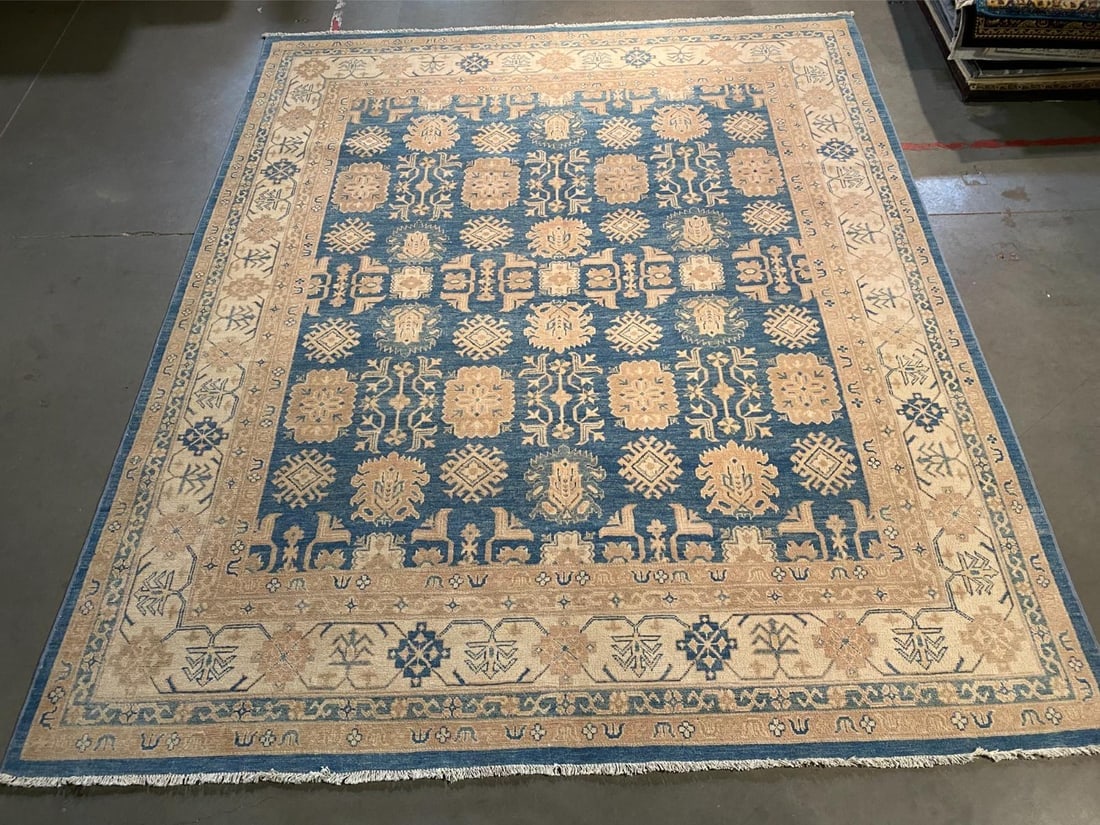 EXQUISITE SUPER KAZAK RUG 8' x9'.5": Title:EXQUISITE SUPER KAZAK RUG 8' x9'.5" Description:8'x 9'.5 Super quality Antique design Kazak Rug, hand spun and hand knotted rug in Pakistan 100% Vegge Dye natural wool Pile in Antique finish , R