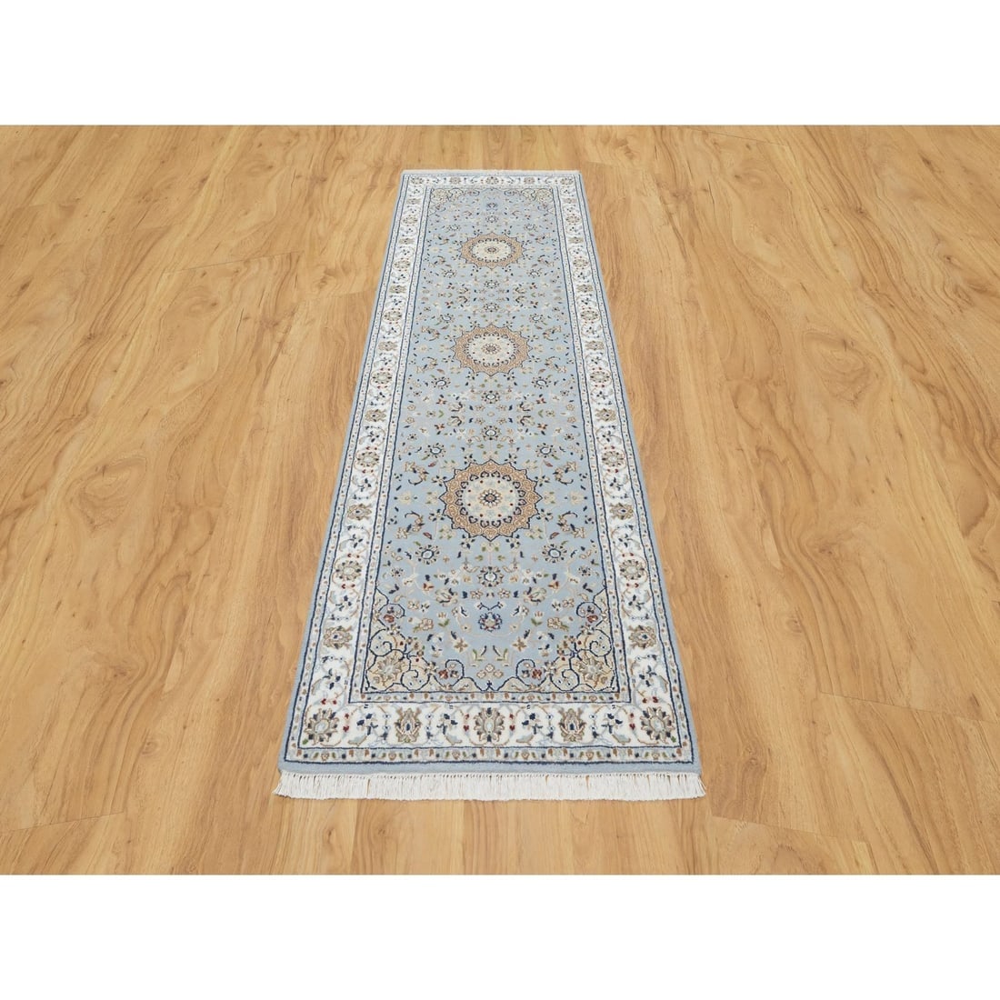 Beau Blue, 250 KPSI, Wool and Silk Hand Knotted, Nain Desgn Runner Rug - 2