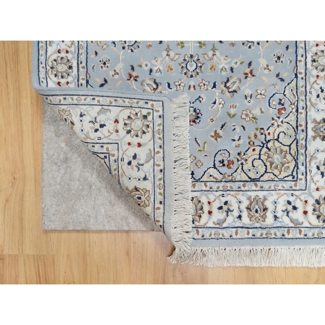 Beau Blue, 250 KPSI, Wool and Silk Hand Knotted, Nain Desgn Runner Rug - 3