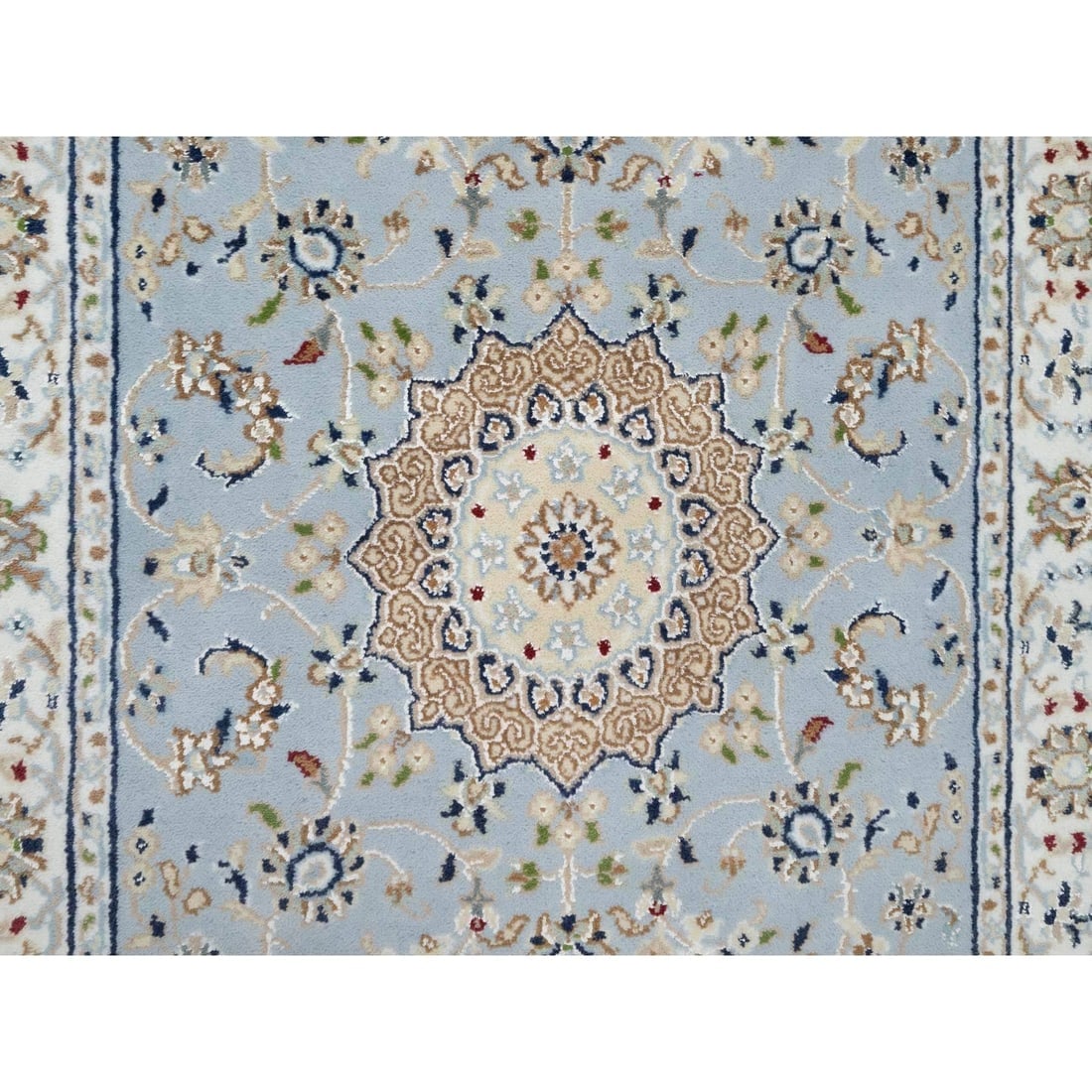 Beau Blue, 250 KPSI, Wool and Silk Hand Knotted, Nain Desgn Runner Rug - 5