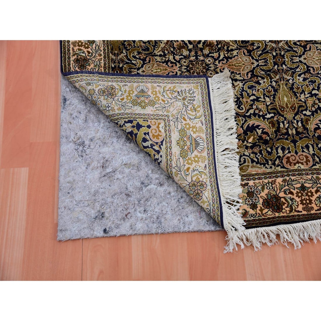 Graphite Blue Pure Silk 400 KPSI Hand Knotted All Over Design Rug - 3
