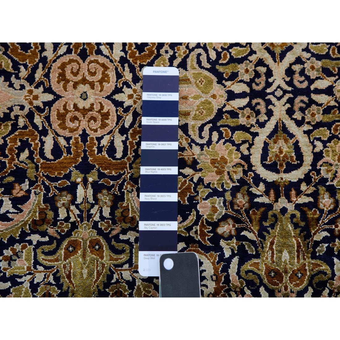 Graphite Blue Pure Silk 400 KPSI Hand Knotted All Over Design Rug - 4