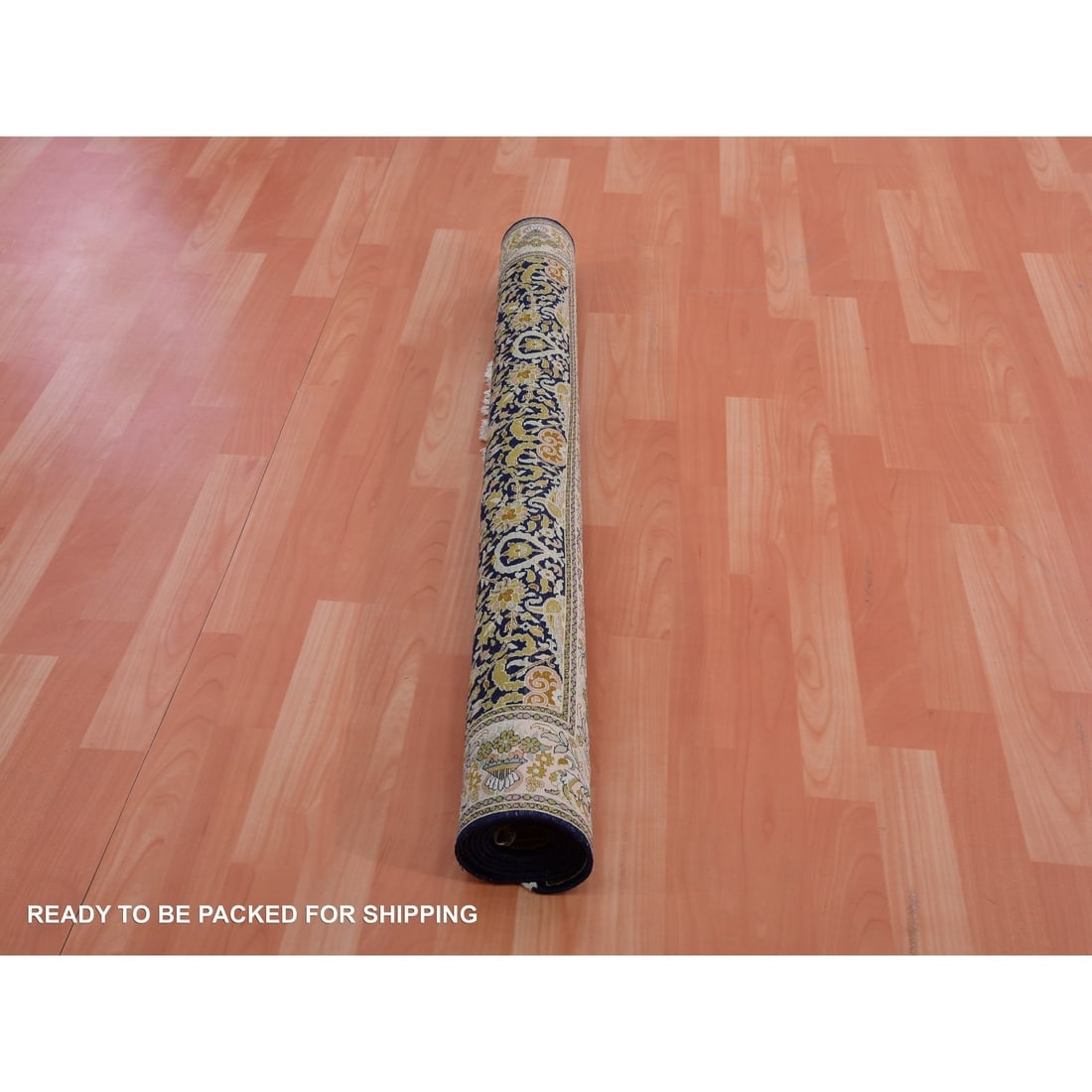 Graphite Blue Pure Silk 400 KPSI Hand Knotted All Over Design Rug - 5