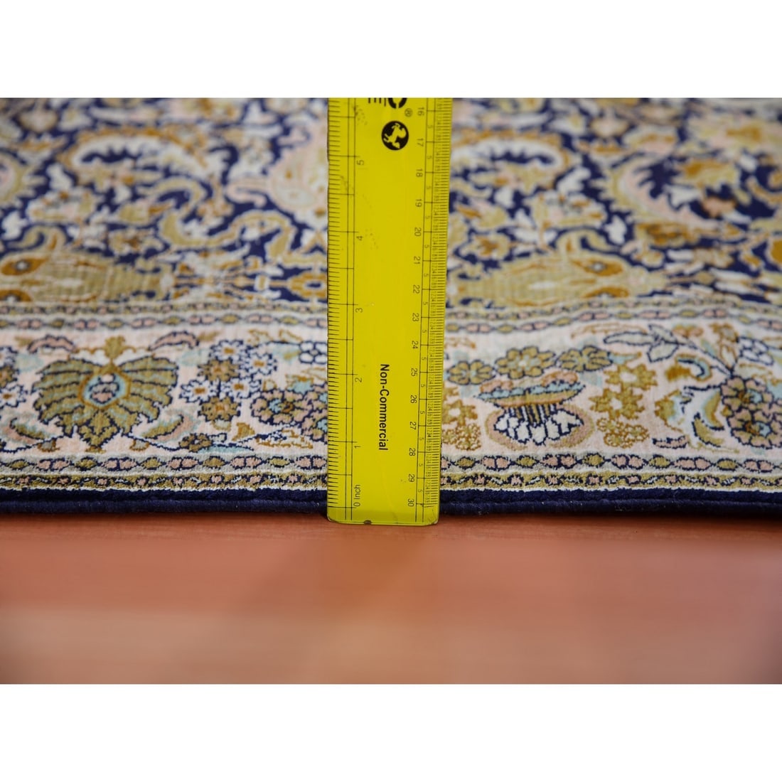 Graphite Blue Pure Silk 400 KPSI Hand Knotted All Over Design Rug - 6