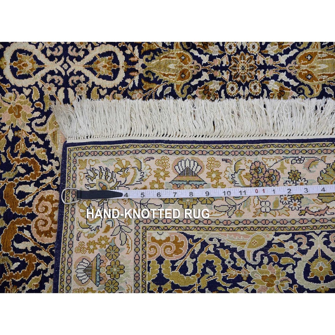 Graphite Blue Pure Silk 400 KPSI Hand Knotted All Over Design Rug - 7