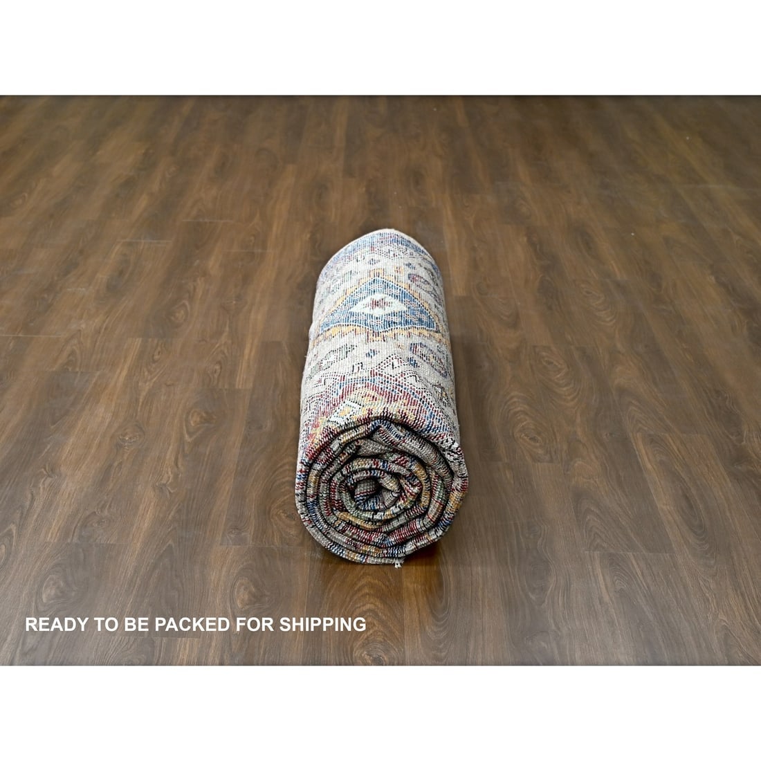 Buttery Brown Geometric Design Wool Hand Knotted Oriental Rug - 9