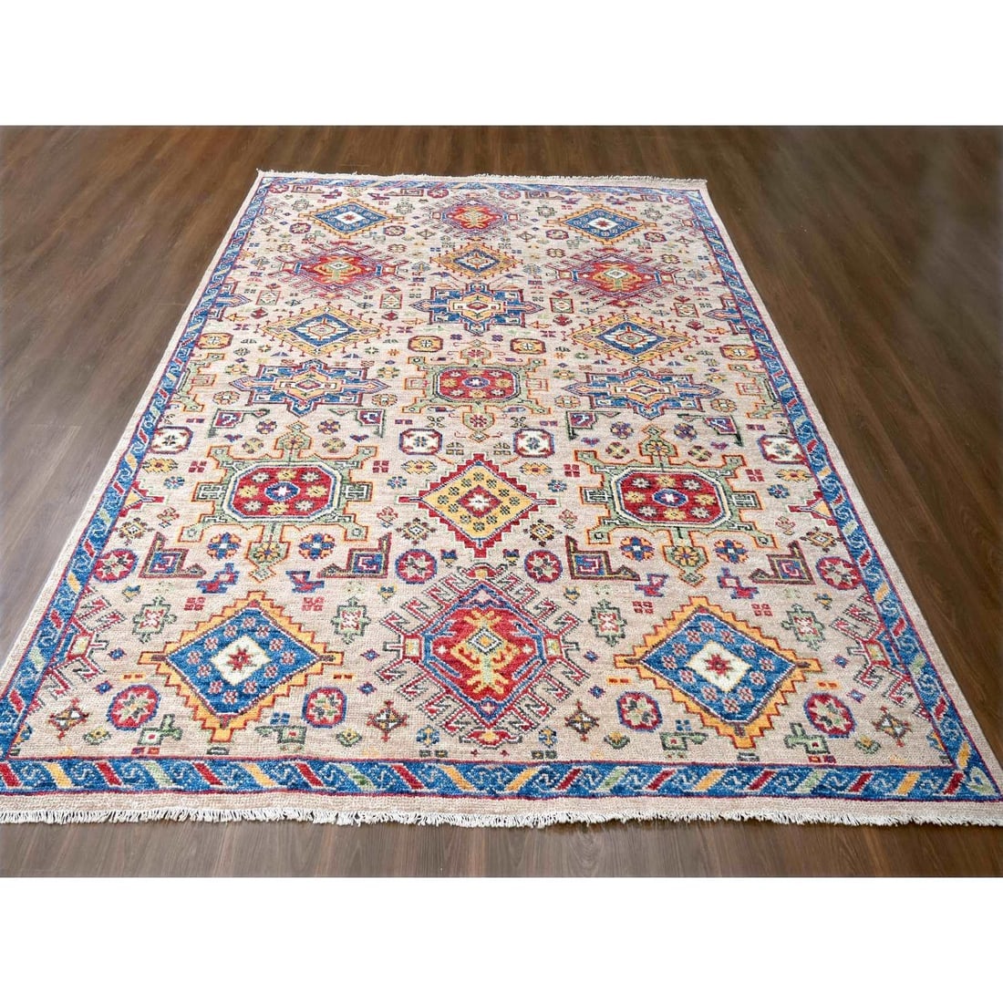 Buttery Brown Geometric Design Wool Hand Knotted Oriental Rug - 2