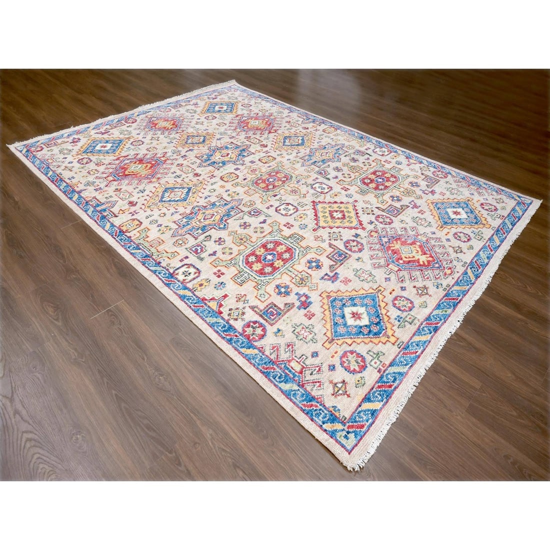 Buttery Brown Geometric Design Wool Hand Knotted Oriental Rug - 3
