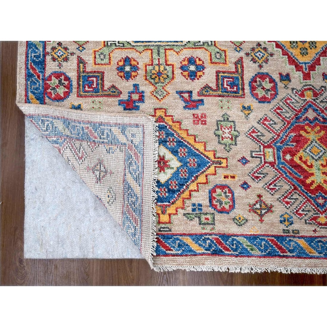 Buttery Brown Geometric Design Wool Hand Knotted Oriental Rug - 4