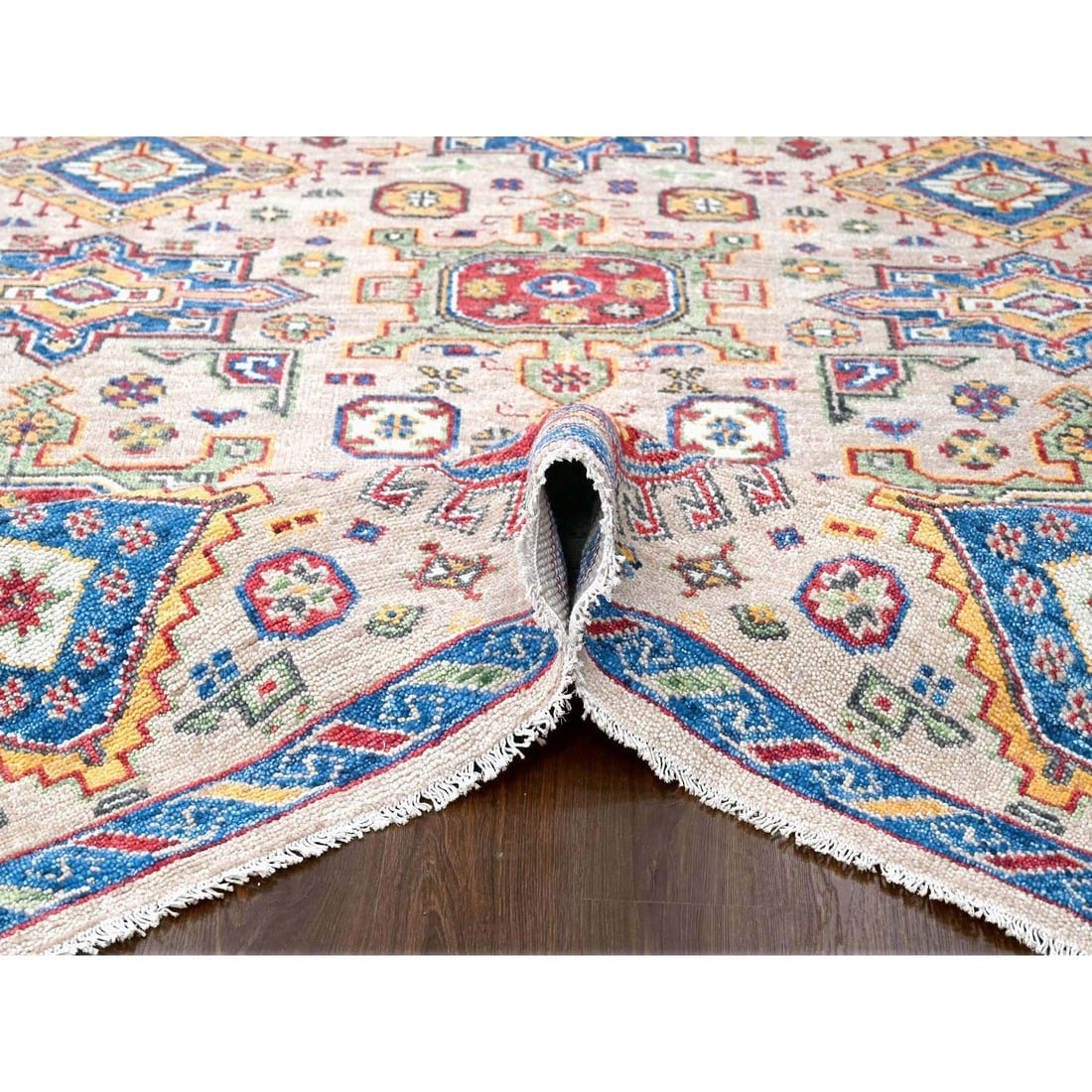 Buttery Brown Geometric Design Wool Hand Knotted Oriental Rug - 5