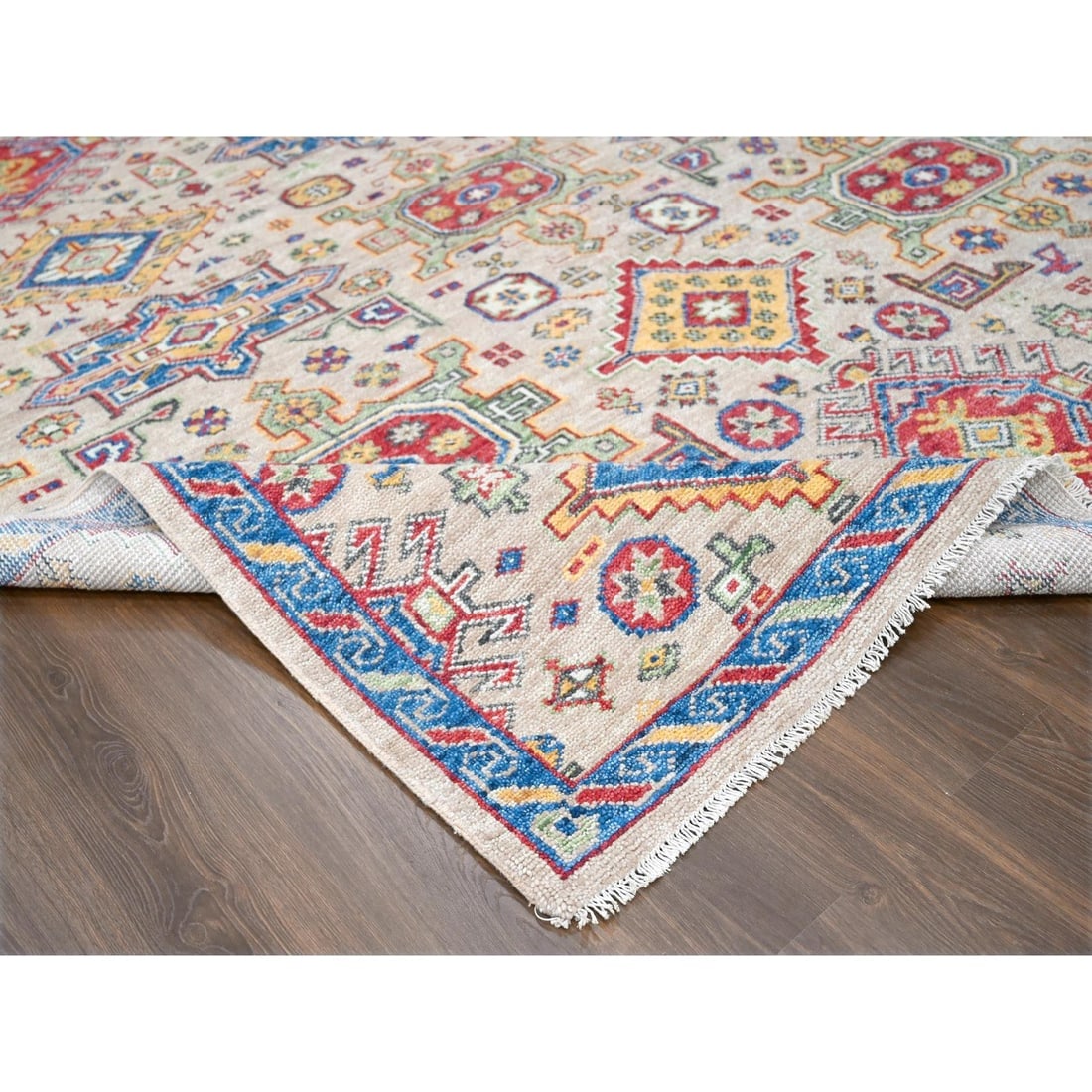 Buttery Brown Geometric Design Wool Hand Knotted Oriental Rug - 6