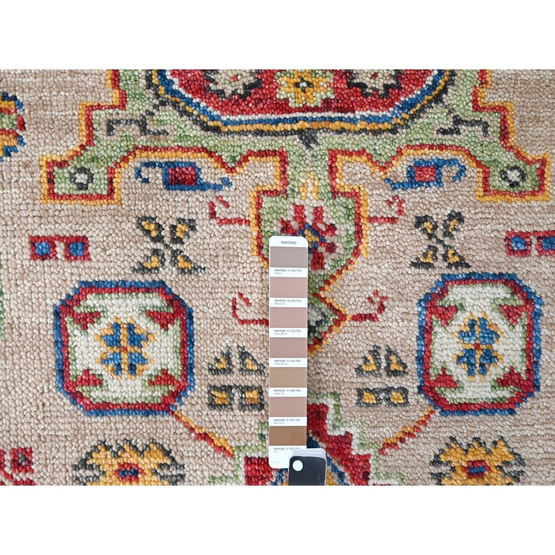 Buttery Brown Geometric Design Wool Hand Knotted Oriental Rug - 7