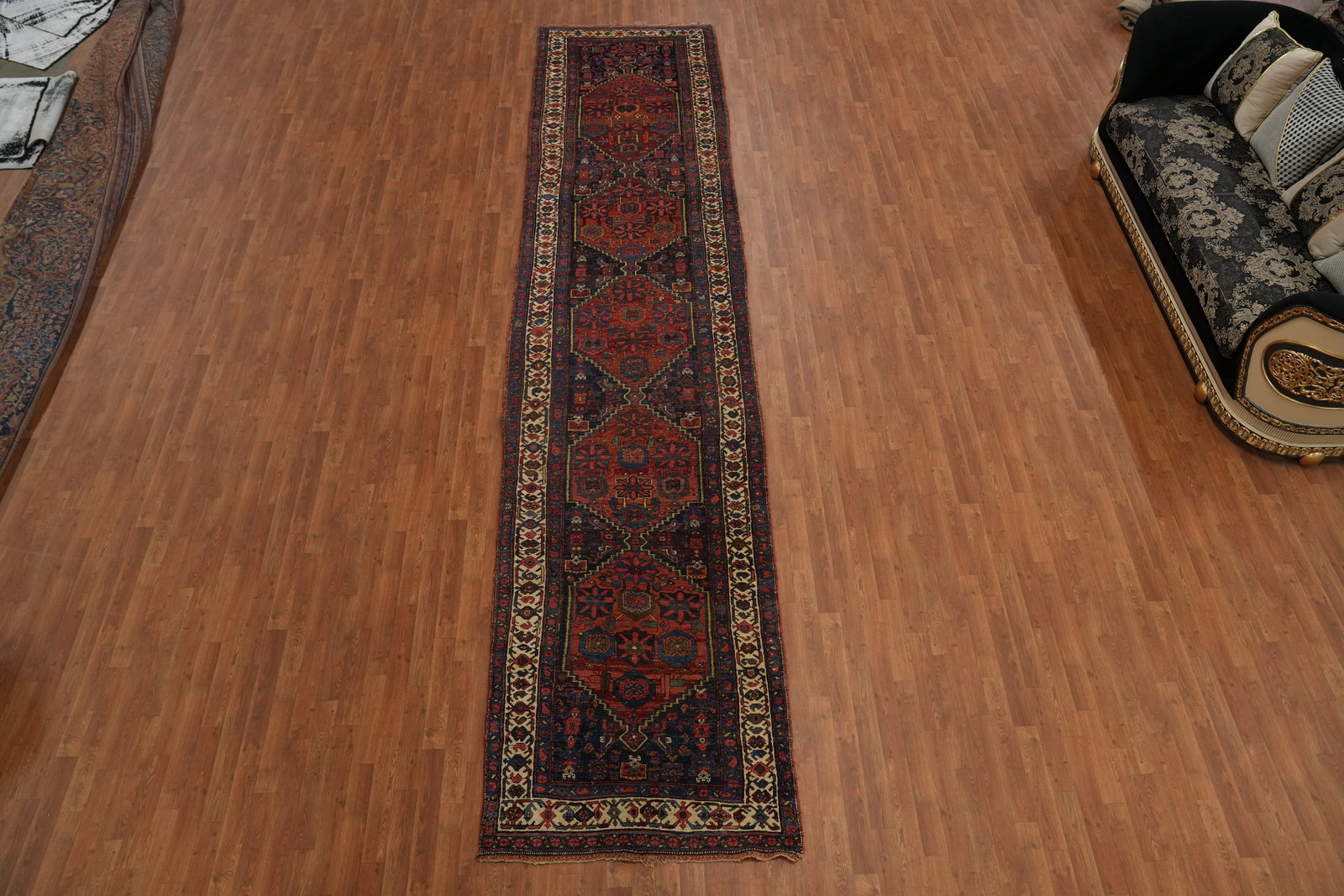 Pre-1900 Vegetable Dye Bidjar Halvaei Persian Runner Rug 4x18 - 2