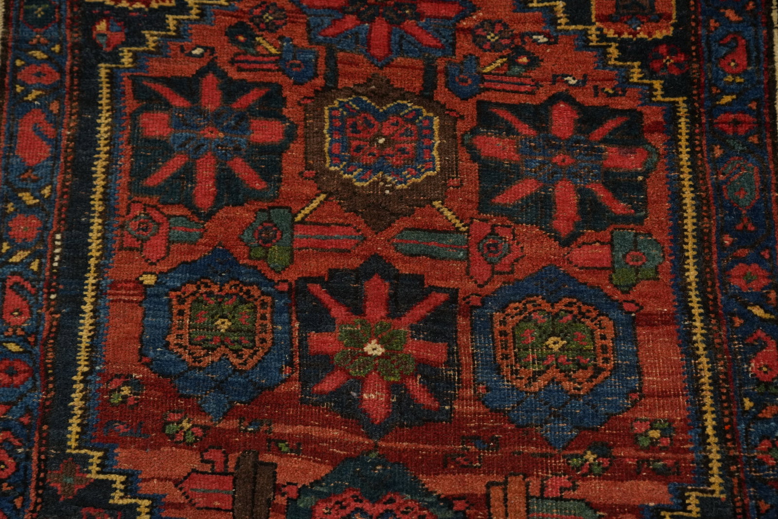 Pre-1900 Vegetable Dye Bidjar Halvaei Persian Runner Rug 4x18 - 6