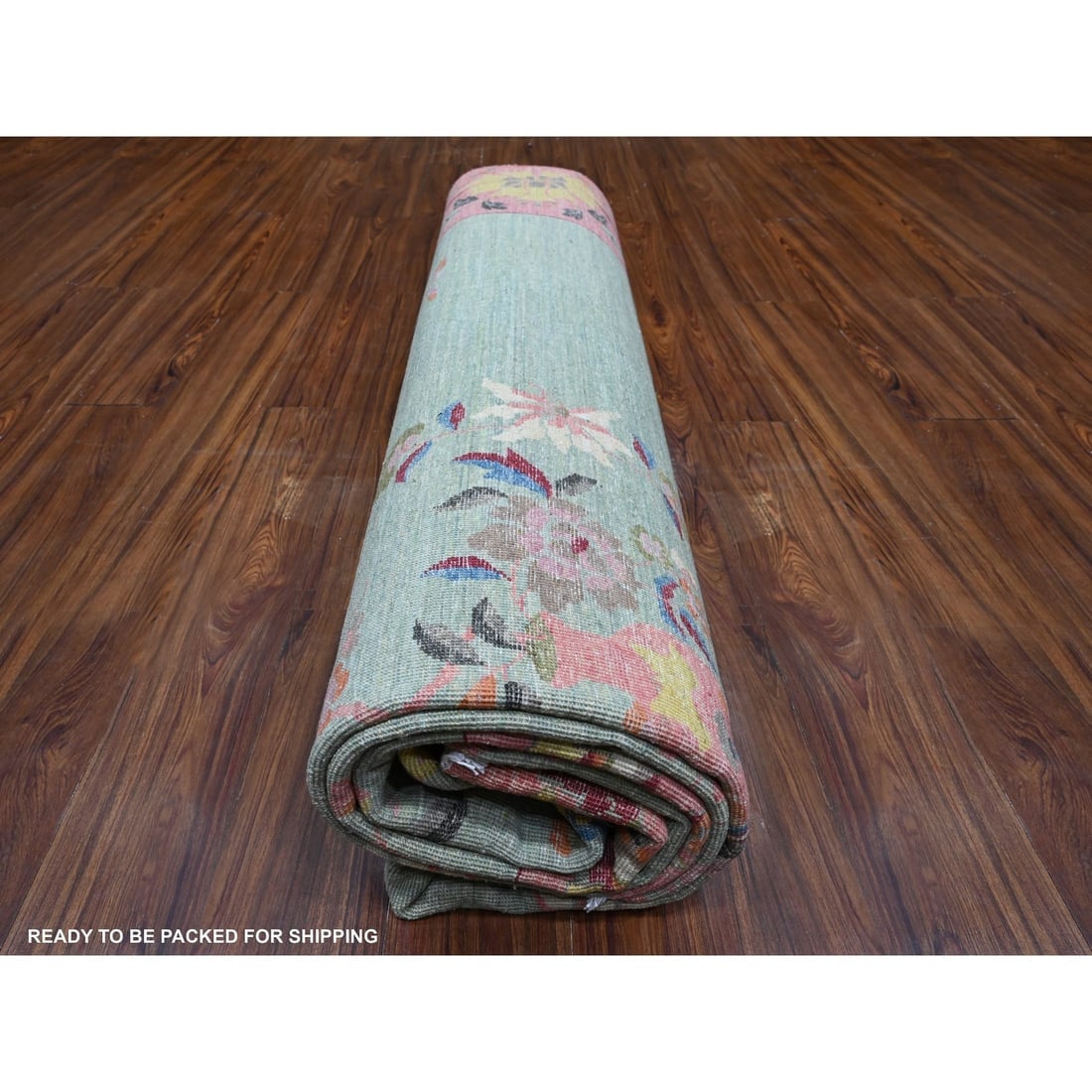 Green Chinese Art Deco Revival 100% Wool Hand Knotted Oriental Rug - 9
