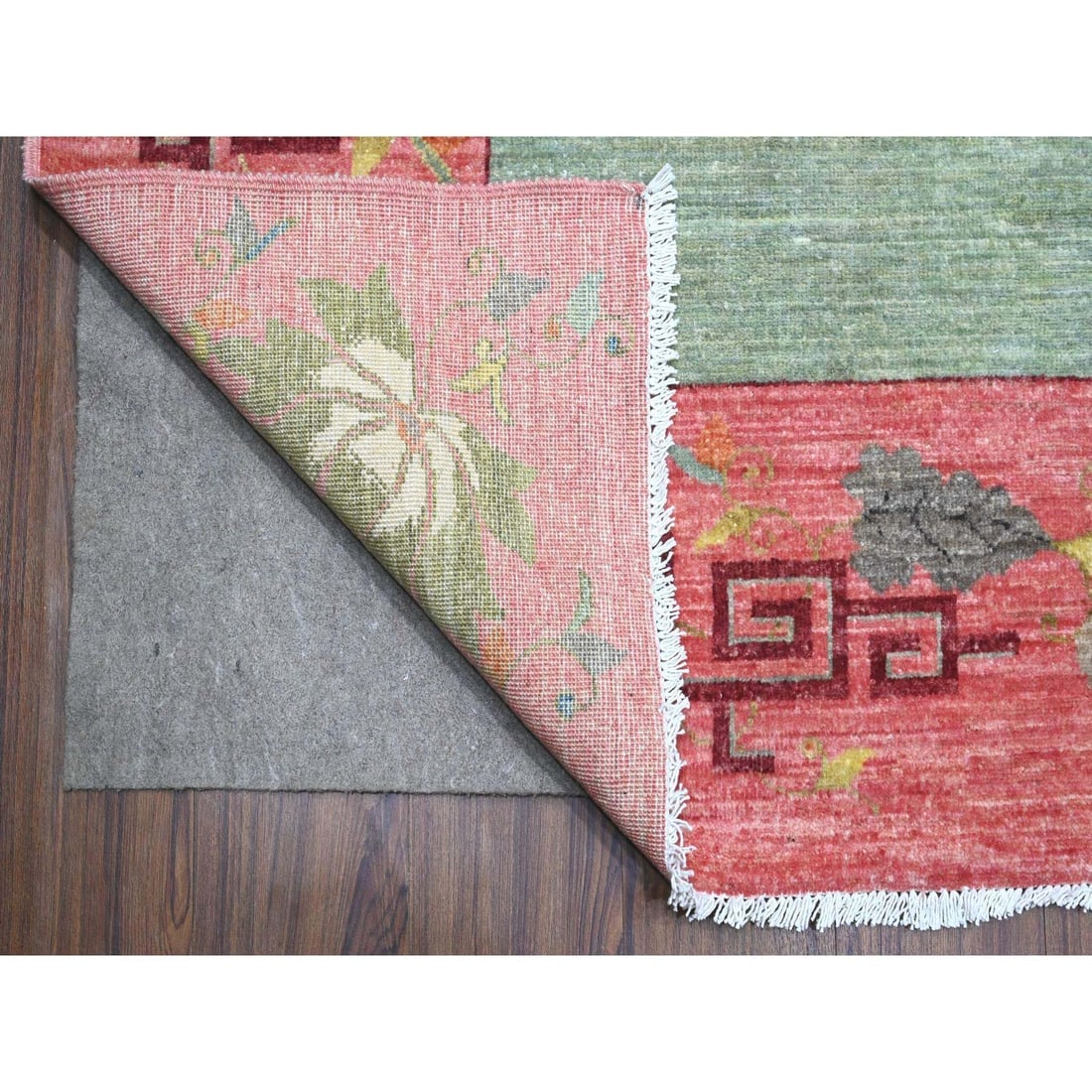 Green Chinese Art Deco Revival 100% Wool Hand Knotted Oriental Rug - 4