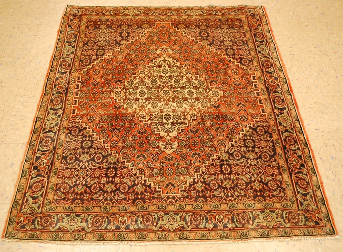 PERSIAN BIJAR RUG 3'10" x 5' 4".: Title:PERSIAN BIJAR RUG 3'10" x 5' 4". Descritpion:OLD,ANTIQUE HIGHLY DETAILED HIGH KPSI_KORK WOOL AUTHENTIC HANDKNOTTED PERSIAN BIJAR RUG CLASSIC VILLAGE WOVEN......... ................Kork wool wove